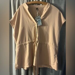 Cici- NWT- Super cute tan blouse with tie detail!